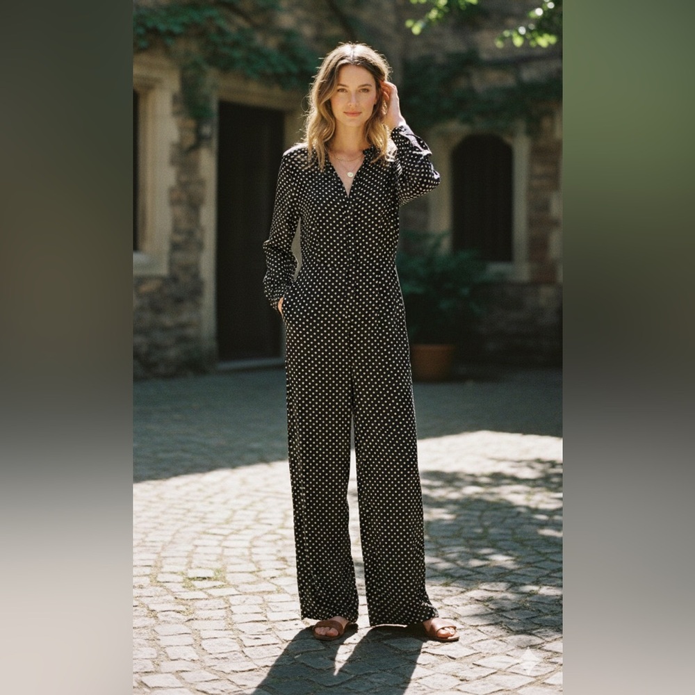 GB Black Ditsy Floral Jumpsuit | Soft Girl • Romantic Core • Wide Leg | L